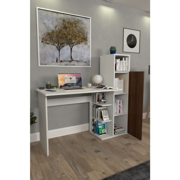 Moonlife Diamond Dolaplı Çalışma Masası Beyaz Ceviz - Görsel 1
