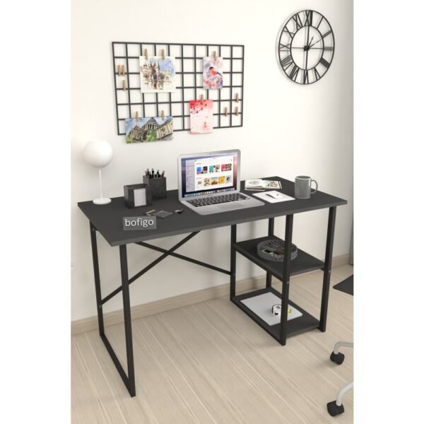 Bofigo 60X120 cm 2 Raflı Çalışma Masası Bilgisayar Masası Ofis Ders Yemek Masası Antrasit - Görsel 1