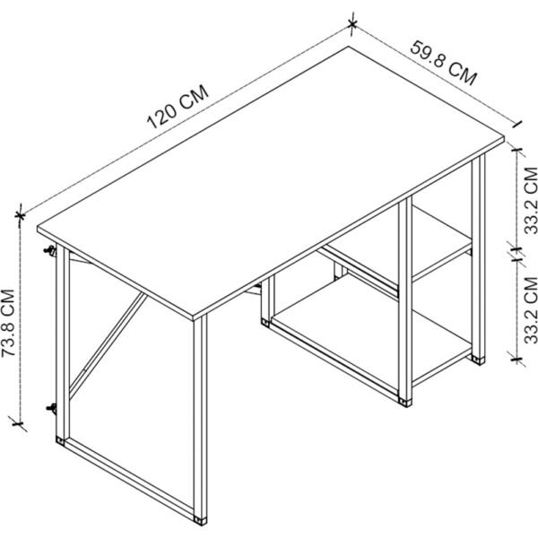 Bofigo 60X120 cm 2 Raflı Çalışma Masası Bilgisayar Masası Ofis Ders Yemek Masası Antrasit - Görsel 5