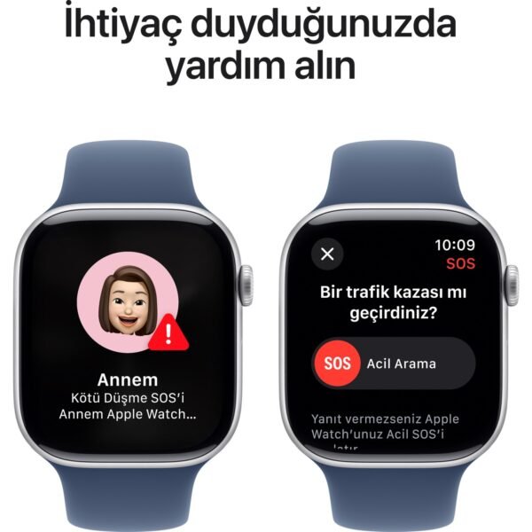 Apple Watch Series 10 GPS, 46 mm Gümüş Rengi Alüminyum Kasa ve Kot Rengi Spor Kordon - M/L - Görsel 6