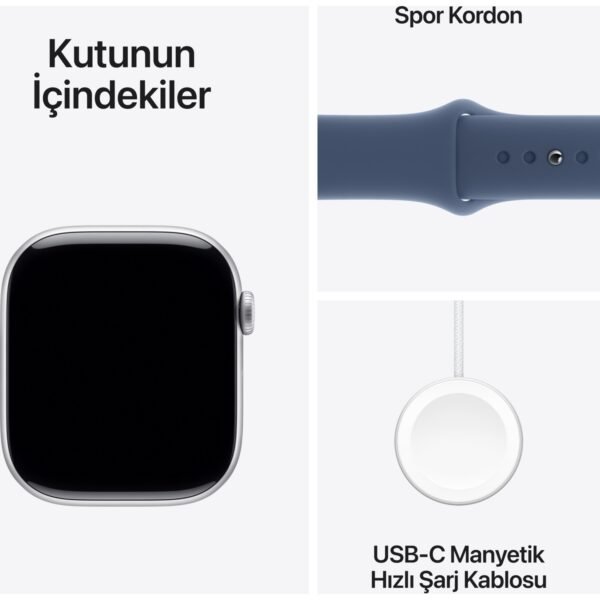 Apple Watch Series 10 GPS, 46 mm Gümüş Rengi Alüminyum Kasa ve Kot Rengi Spor Kordon - M/L - Görsel 9