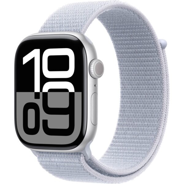 Apple Watch Series 10 GPS, 46 mm Gümüş Rengi Alüminyum Kasa ve Bulut Mavisi Spor Loop - Görsel 1