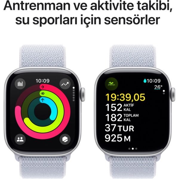 Apple Watch Series 10 GPS, 46 mm Gümüş Rengi Alüminyum Kasa ve Bulut Mavisi Spor Loop - Görsel 4