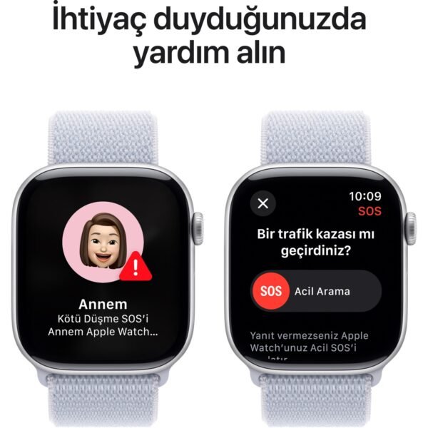 Apple Watch Series 10 GPS, 46 mm Gümüş Rengi Alüminyum Kasa ve Bulut Mavisi Spor Loop - Görsel 6