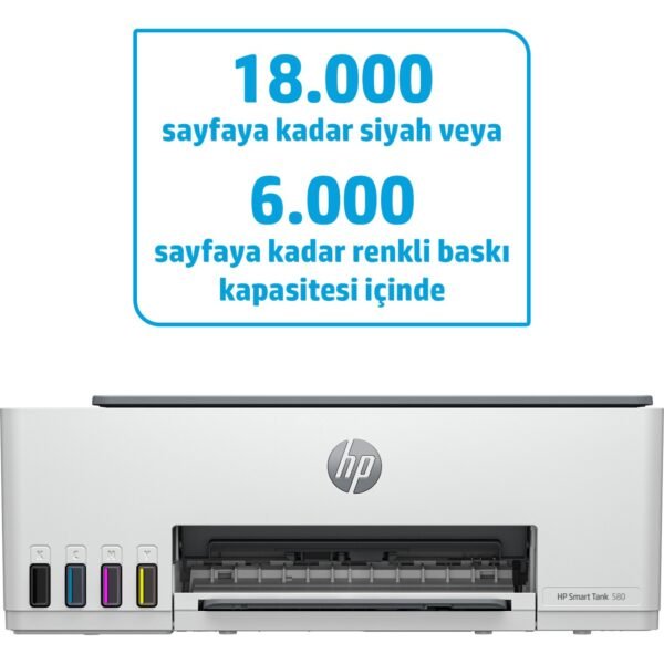 HP Smart Tank 580 All-in-One Renkli Yazıcı, Wireless, Baskı, Fotokopi, Tarama, 1F3Y2A - Görsel 1